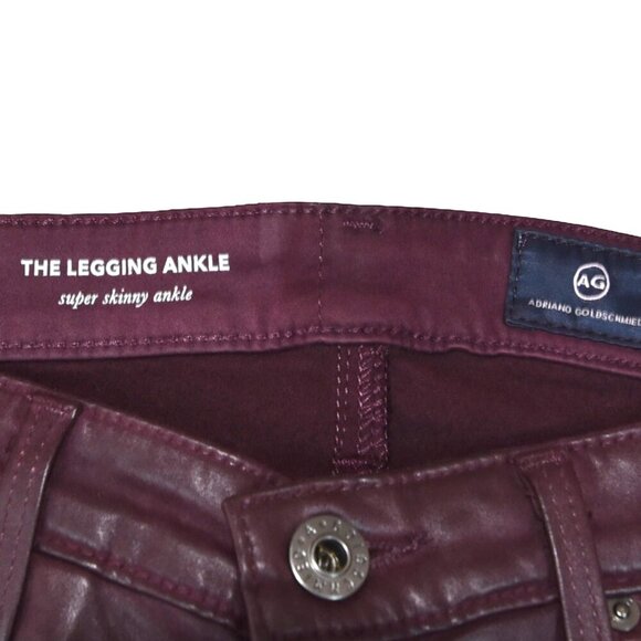 AG Legging Ankle Pants 25R Coated Waxed Jeans Ox Blood Red Skinny Super Sleek - Picture 4 of 10